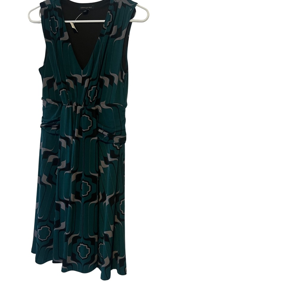 Banana Republic Teal Geometric Abstract V-Neck Empire Waist Sleeveless Dress XS